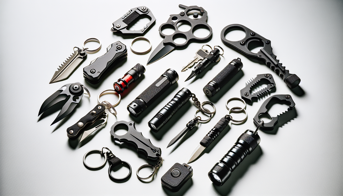 Self defense keychains including kubotan and safety alarm