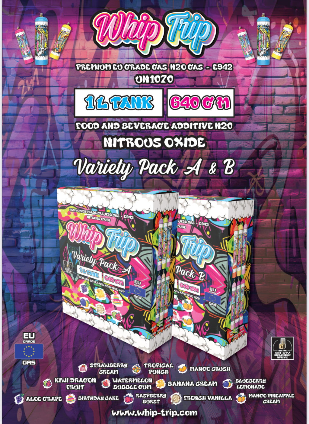 Whip Trip 1L Variety Pack Flavored Cream Charger