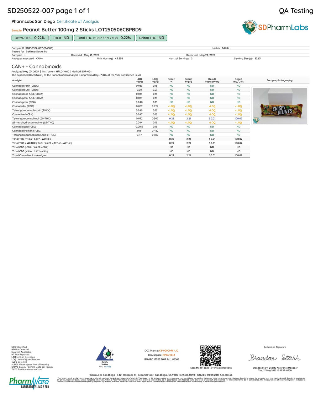 COA - Peanut Butter 100mg