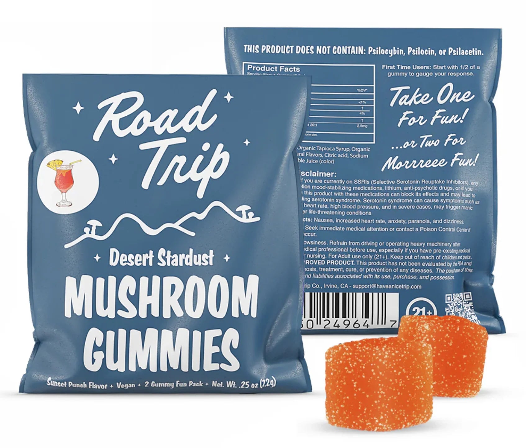 Road Trip Desert Stardust Mushroom Gummies 2ct Sachet Sunset Punch