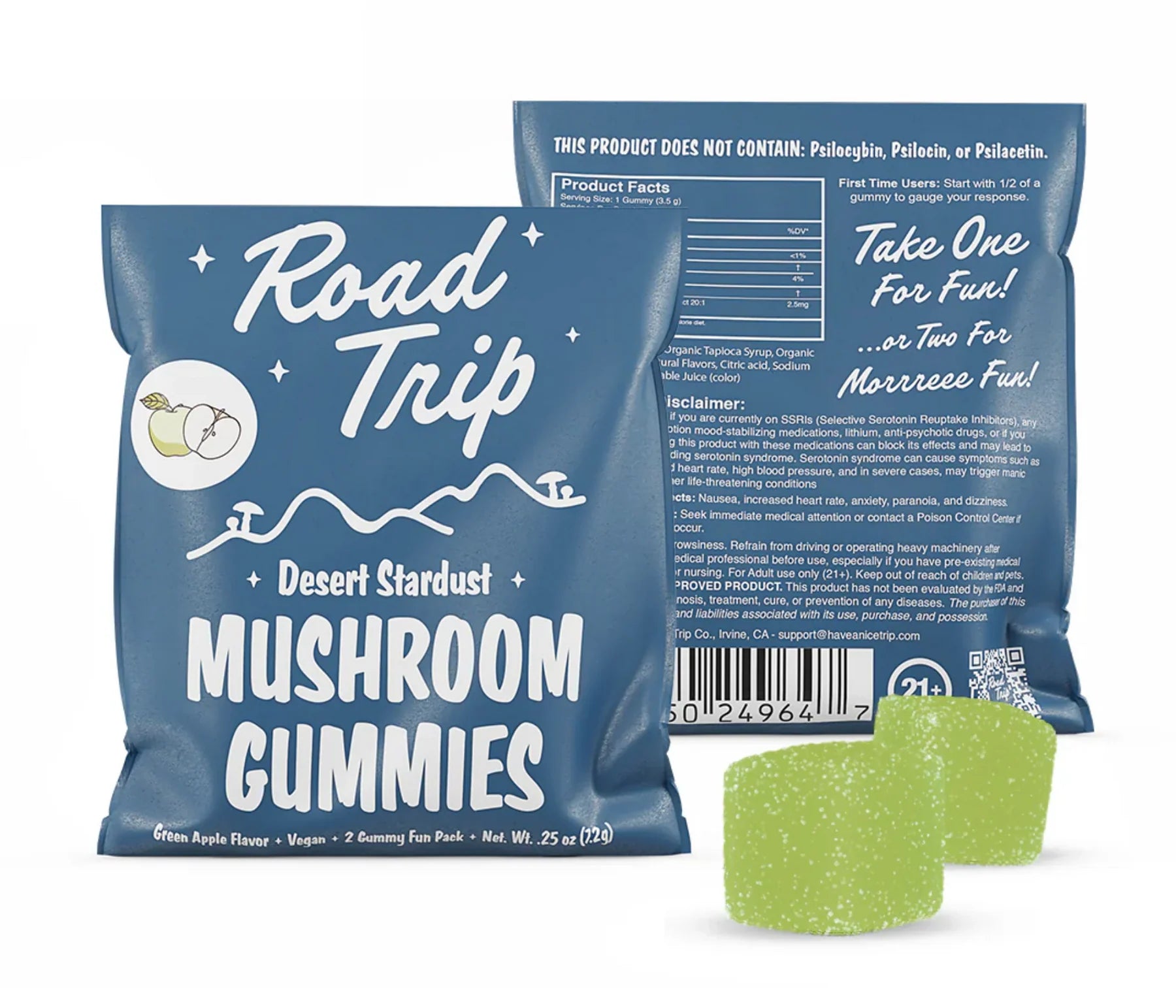 Road Trip Desert Stardust Mushroom Gummies 2ct Sachet Green Apple