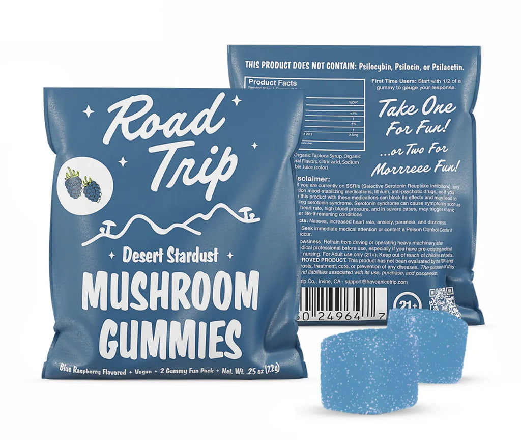 Road Trip Desert Stardust Mushroom Gummies 2ct Sachet Blue Raspberry